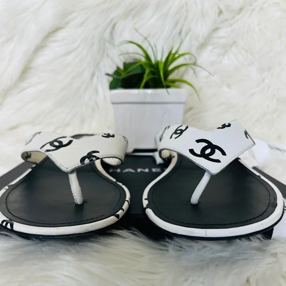 Chanel Logo Thong Sandals